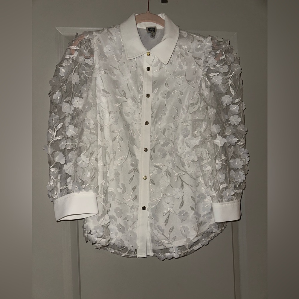 WHITE FLORAL ANNE KLEIN BLOUSE